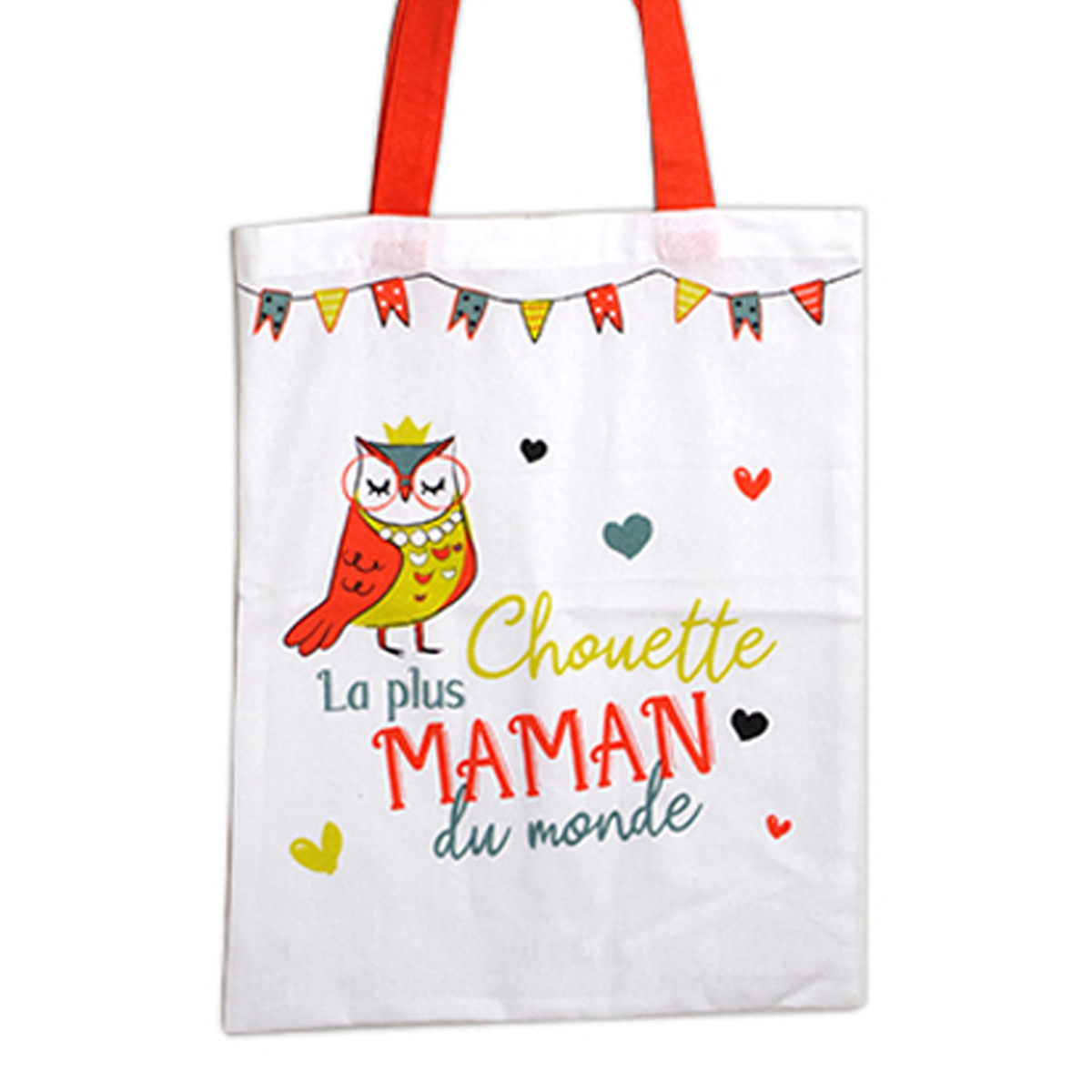Sac coton / tote bag \'Maman\' rouge blanc - 40x32 cm (la plus Chouette Maman du monde) - [R6612]