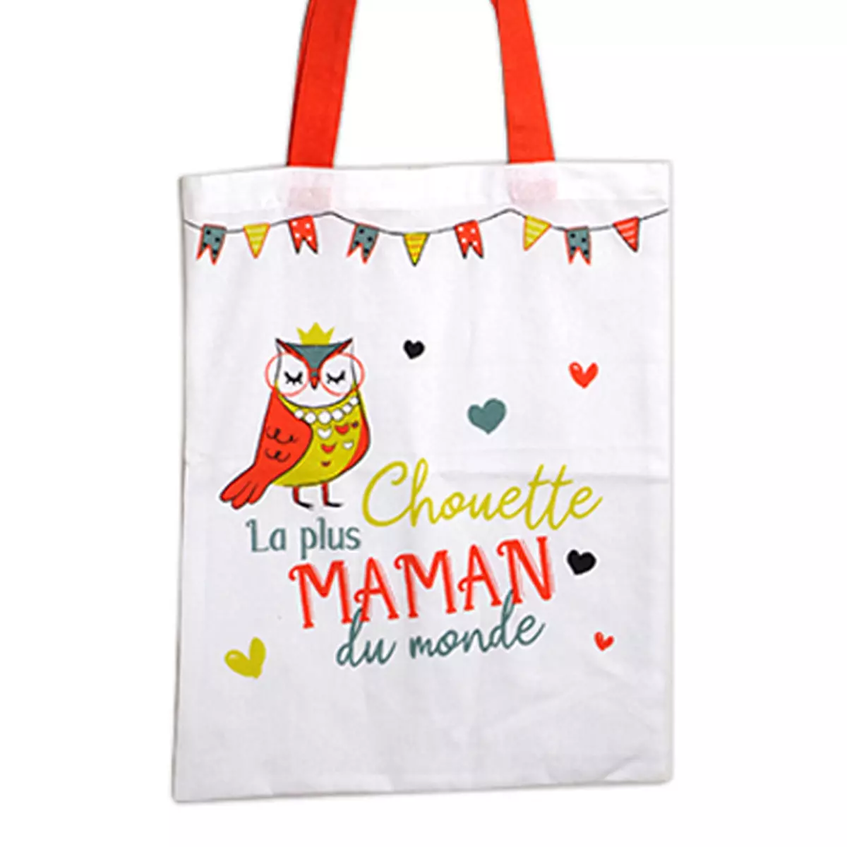 les trésors de lily Sac coton / tote bag 'Maman' rouge blanc 40x32 cm (la plus Chouette Maman du monde) [R6612]