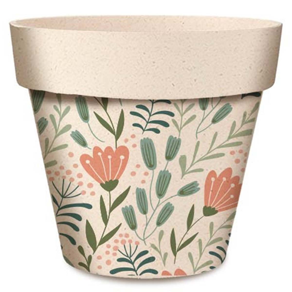Cache-pot bambou \'Fleurs\' vert rose beige - 17x15 cm - [R6628]