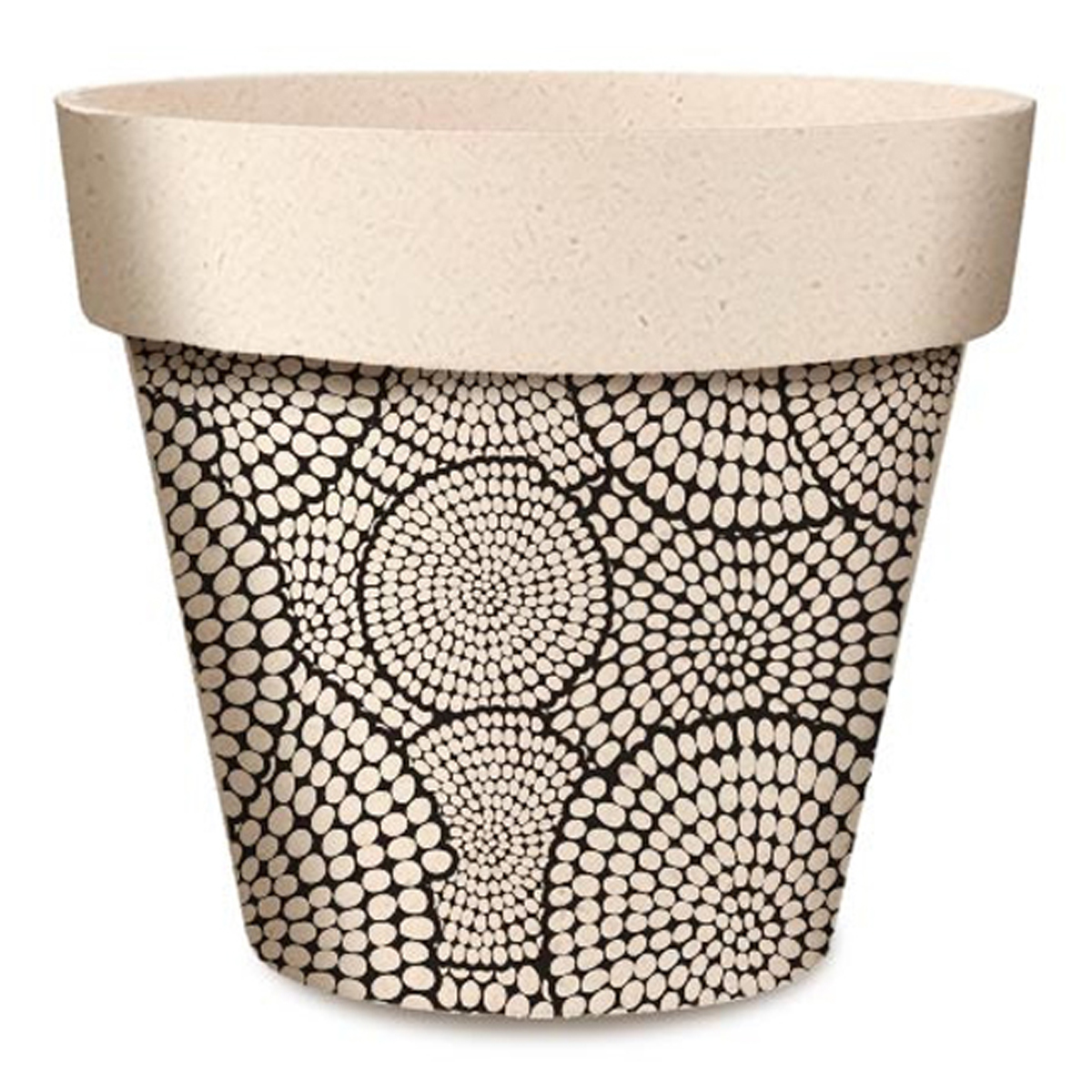 Cache-pot bambou \'Boho\' noir beige - 17x15 cm (cercles mosaïque) - [R6631]