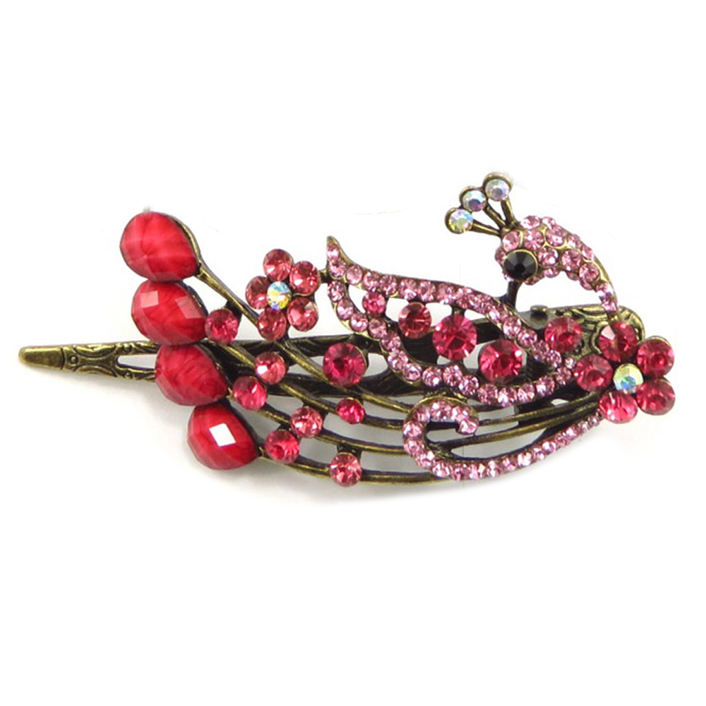 Barrette pince \'Sissi\' rose (paon) - 10x4 cm - [R6733]