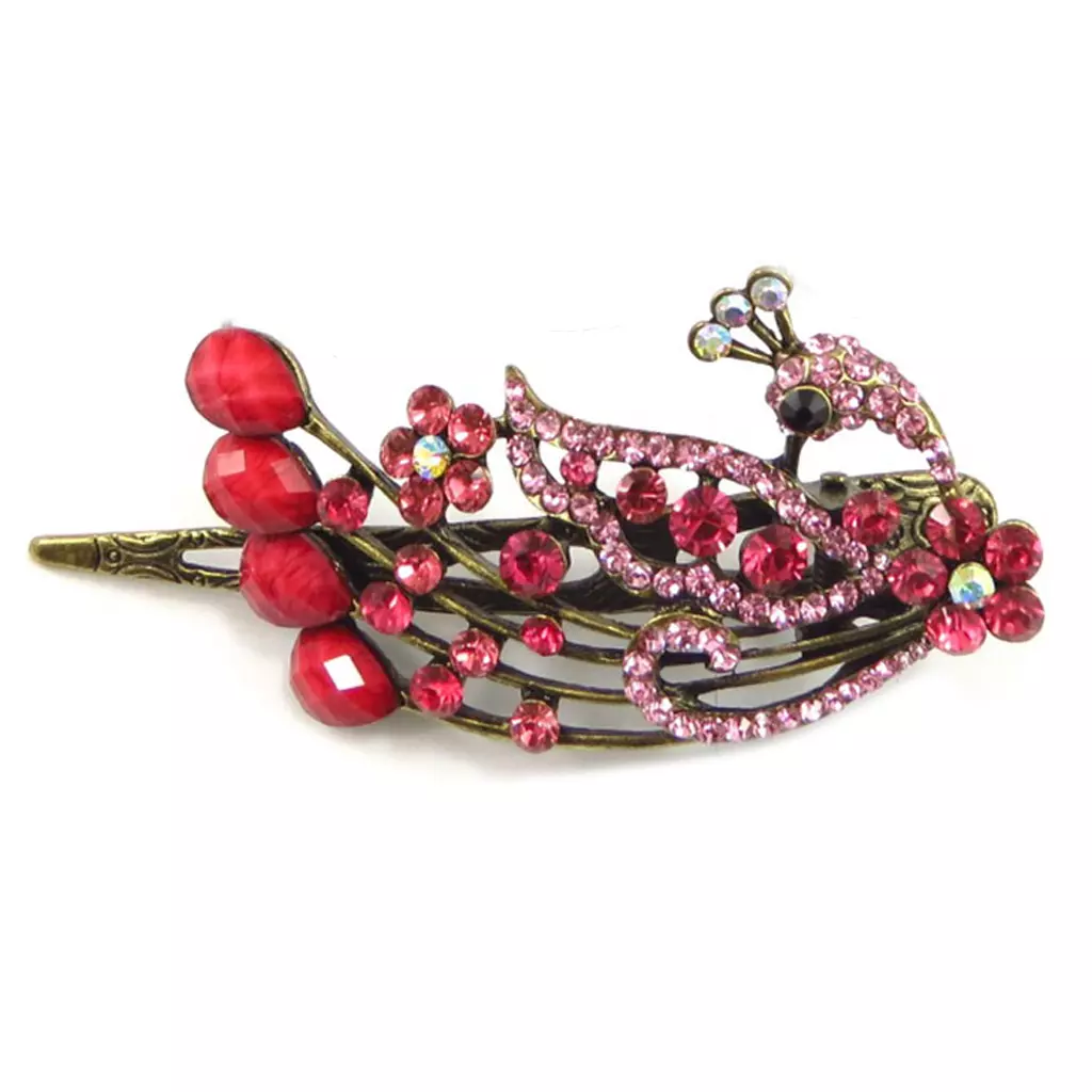 les trésors de lily Barrette pince 'Sissi' rose (paon) 10x4 cm [R6733]