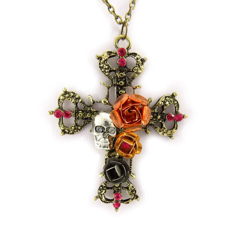 Collier sautoir créateur \'Scarlett\' orange doré - 70 cm, 75x55 mm - [R6746]