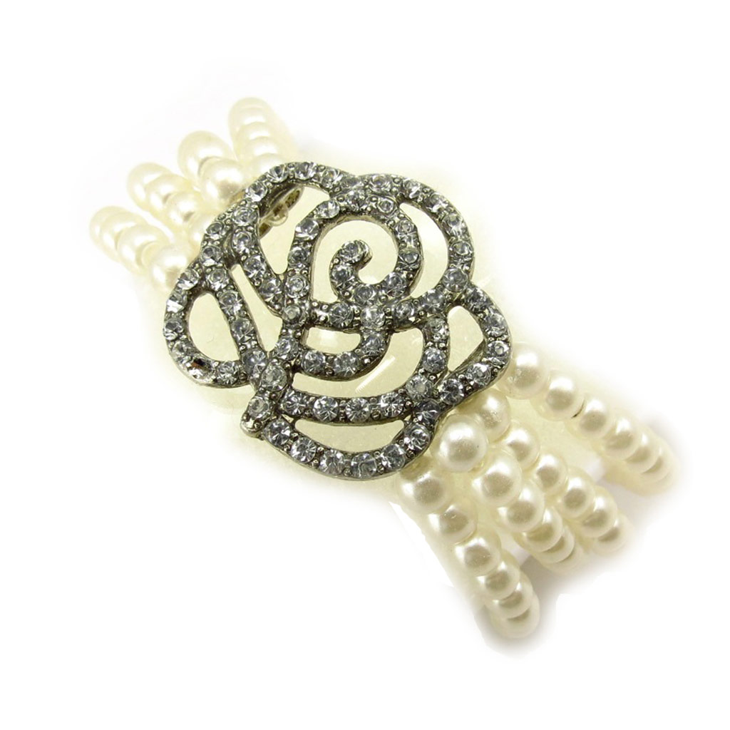 Bracelet créateur \'Sissi\' (rosa romantica) blanc argenté - 20 cm, 4 cm - [R6750]