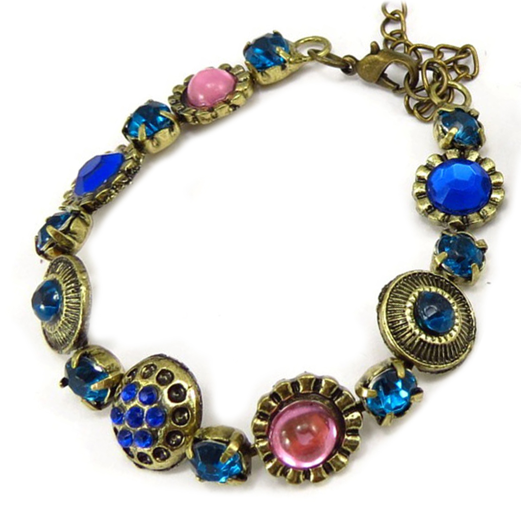 Bracelet créateur \'Sissi\' bleu rose doré - 1 cm - [R6752]