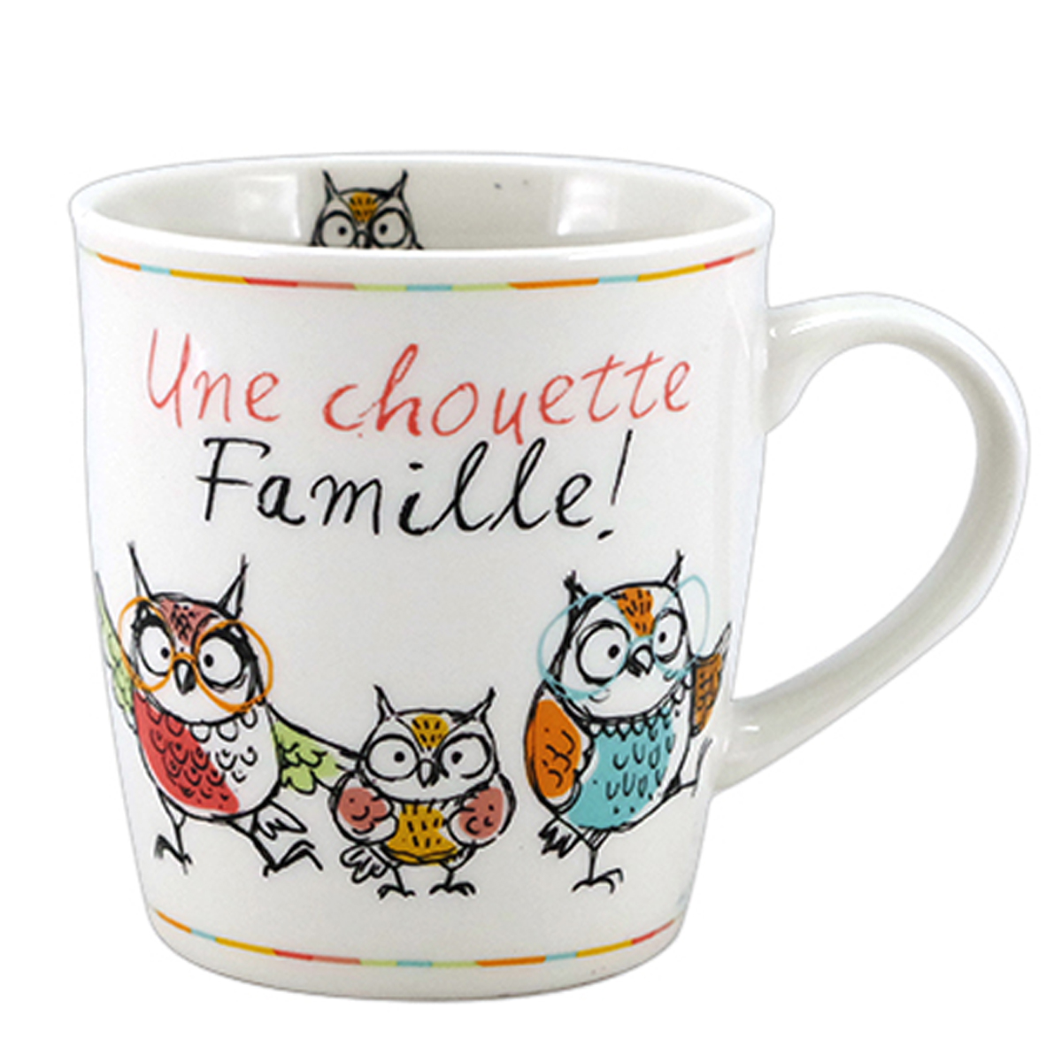 Mug porcelaine \'Chouettes\' multicolore blanc (une Chouette Famille !) - 100x85 cm (32 cl) - [R6810]