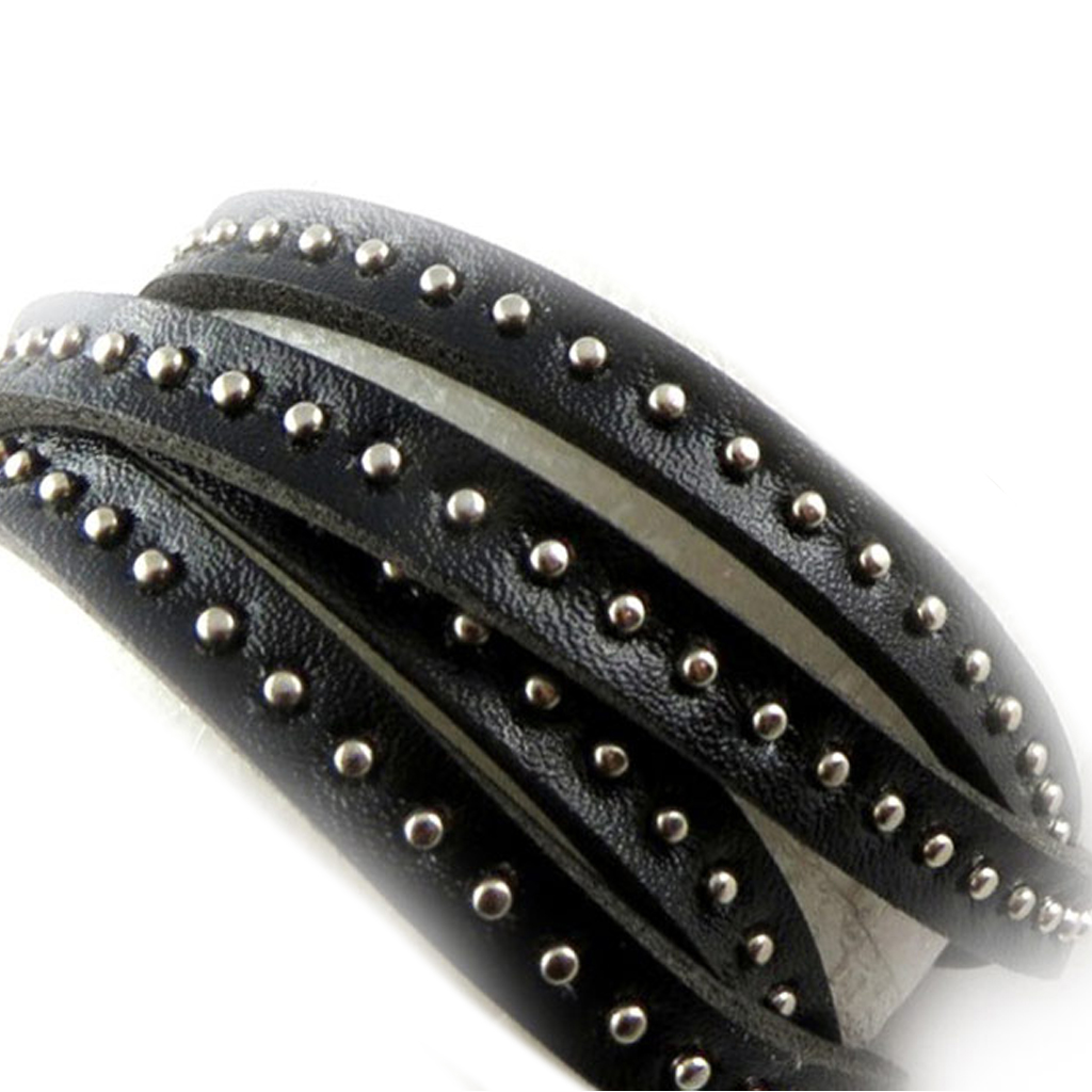 Bracelet cuir \'Authentik\' noir - 4 tours - [R6857]