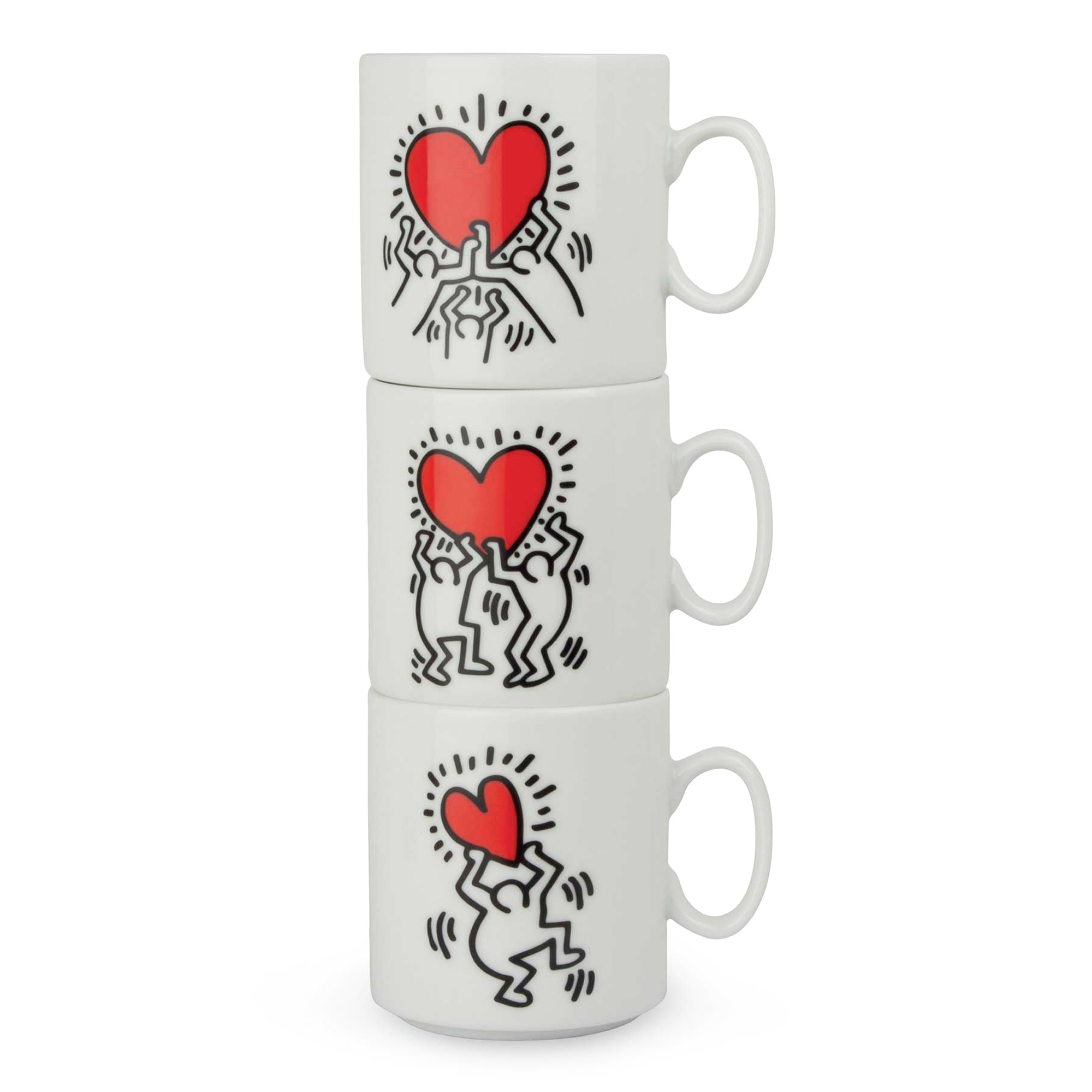 Tour de 3 mugs \'Keith Haring\' (dancers, coeur) - 9x8 cm (300 ml) - [R6886]