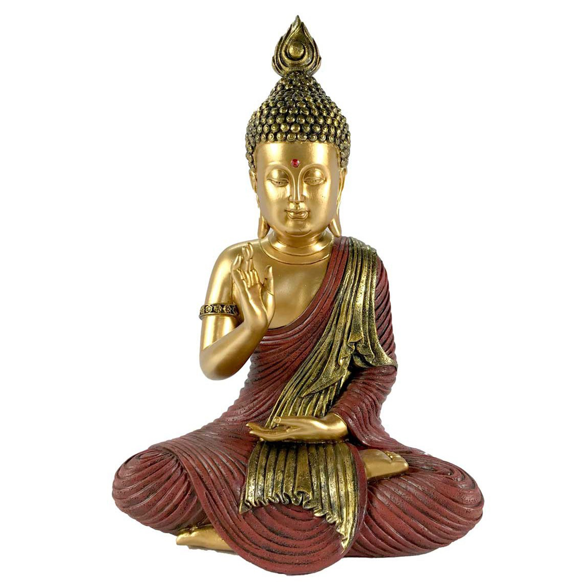 Figurine résine \'Bouddha\' doré rouge - 33x21x14 cm - [R6900]