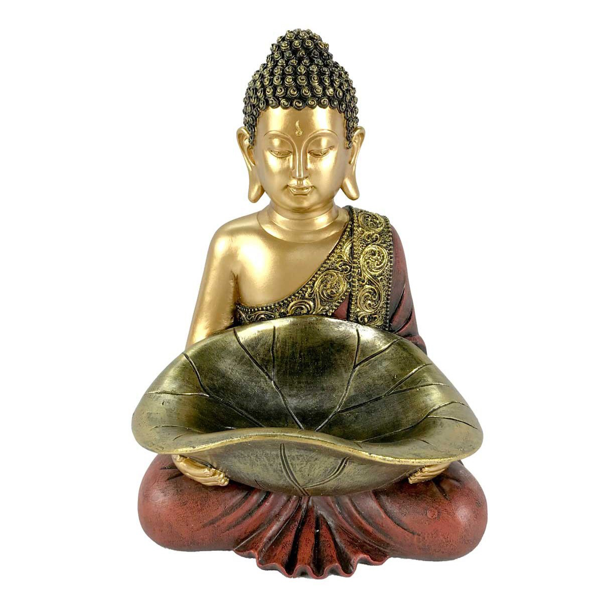 Figurine résine \'Bouddha\' doré rouge - 25x18x15 cm - [R6902]