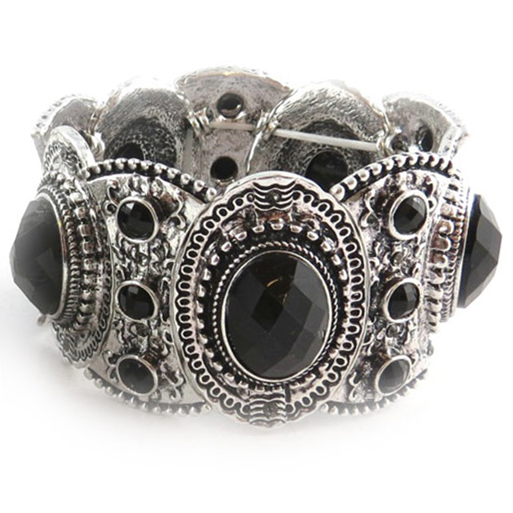 Bracelet baroque \'Scarlett\' noir argenté - 4 cm - [R6926]