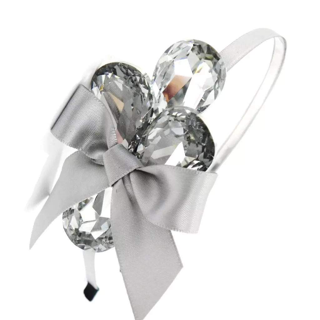les trésors de lily Serre Tête créateur 'Sissi' gris noeud satiné 4x7 cm [H7622]