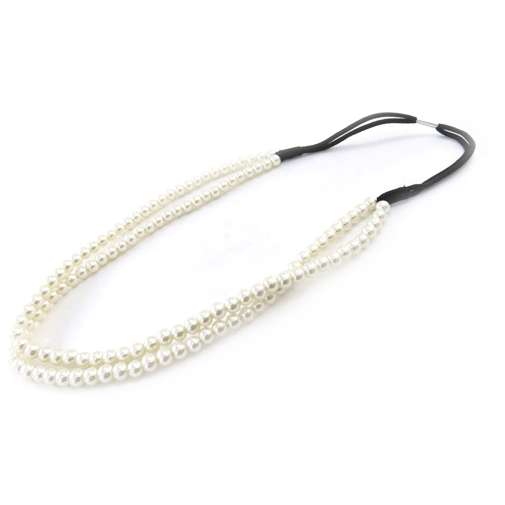Bandeau souple \'Perla\' ivoire - perles 6 mm - [J1225]