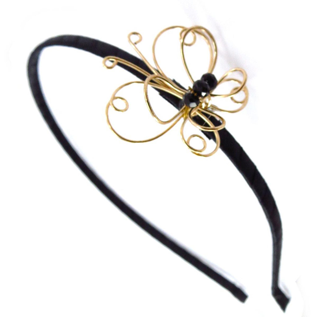 Serre-Tête créateur \'Papillon\' doré noir - 4x4 cm - [J5764]