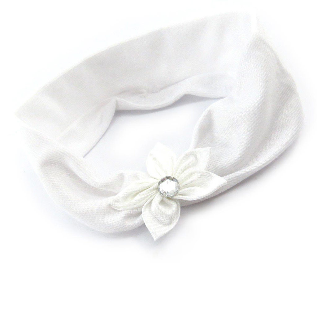Bandeau enfant cérémonie \'Pureté\' blanc - 5 cm, fleur 55 mm - [J5936]