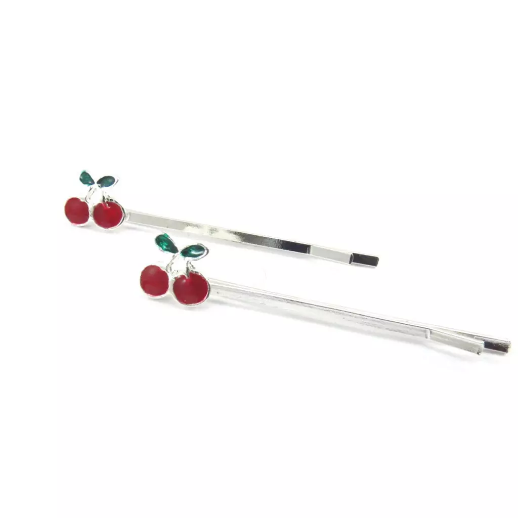 les trésors de lily Paire de barrettes créateur 'Cerises' rouge argenté [J6903]