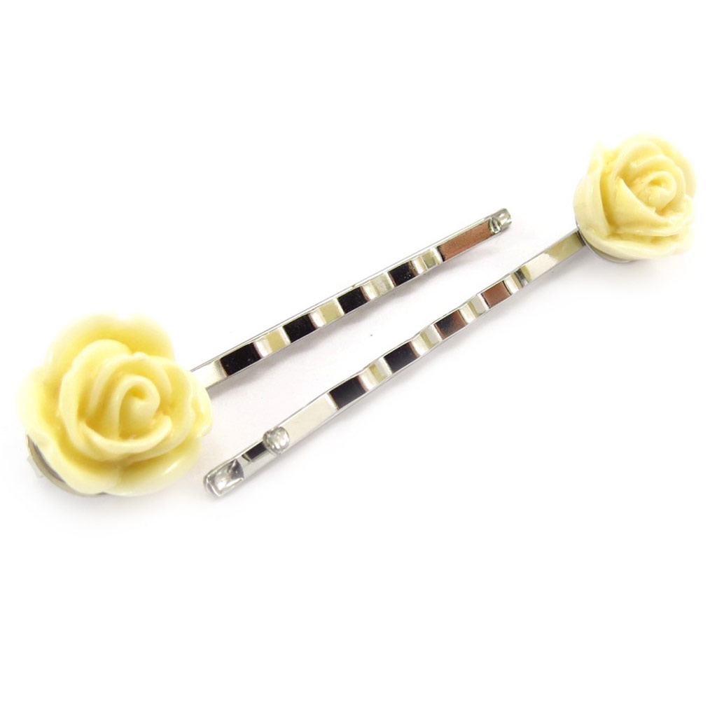 Barrettes créateur \'Rosa Romantica\' beige ivoire - - 60x14 mm - [K0700]