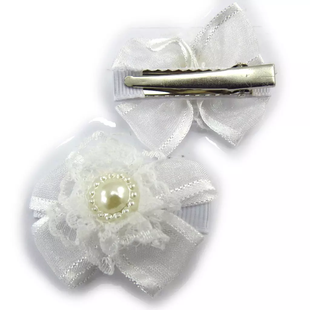 les trésors de lily Paire de barrettes 'Pureté' blanc 5x3 cm [K0948]
