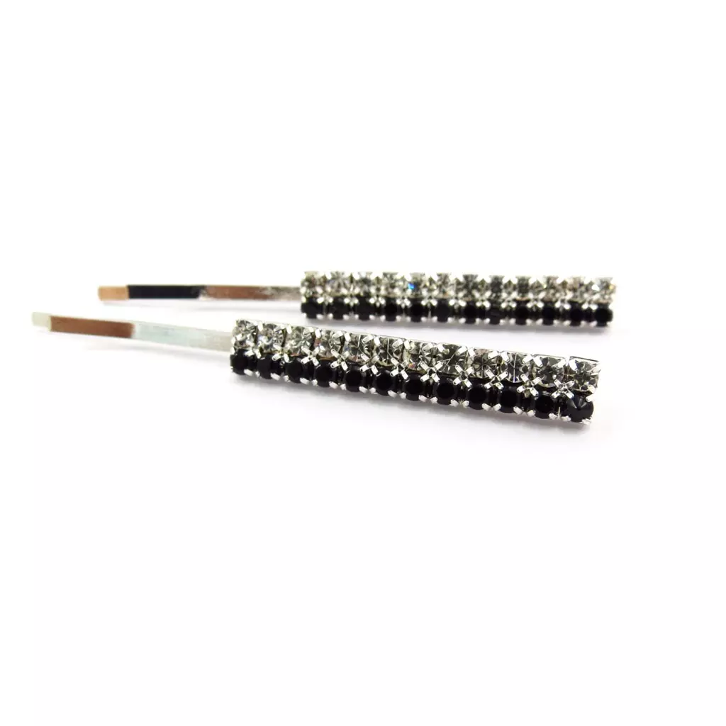 les trésors de lily Barrettes créateur 'Sissi' noir blanc 58x6 mm [K1381]