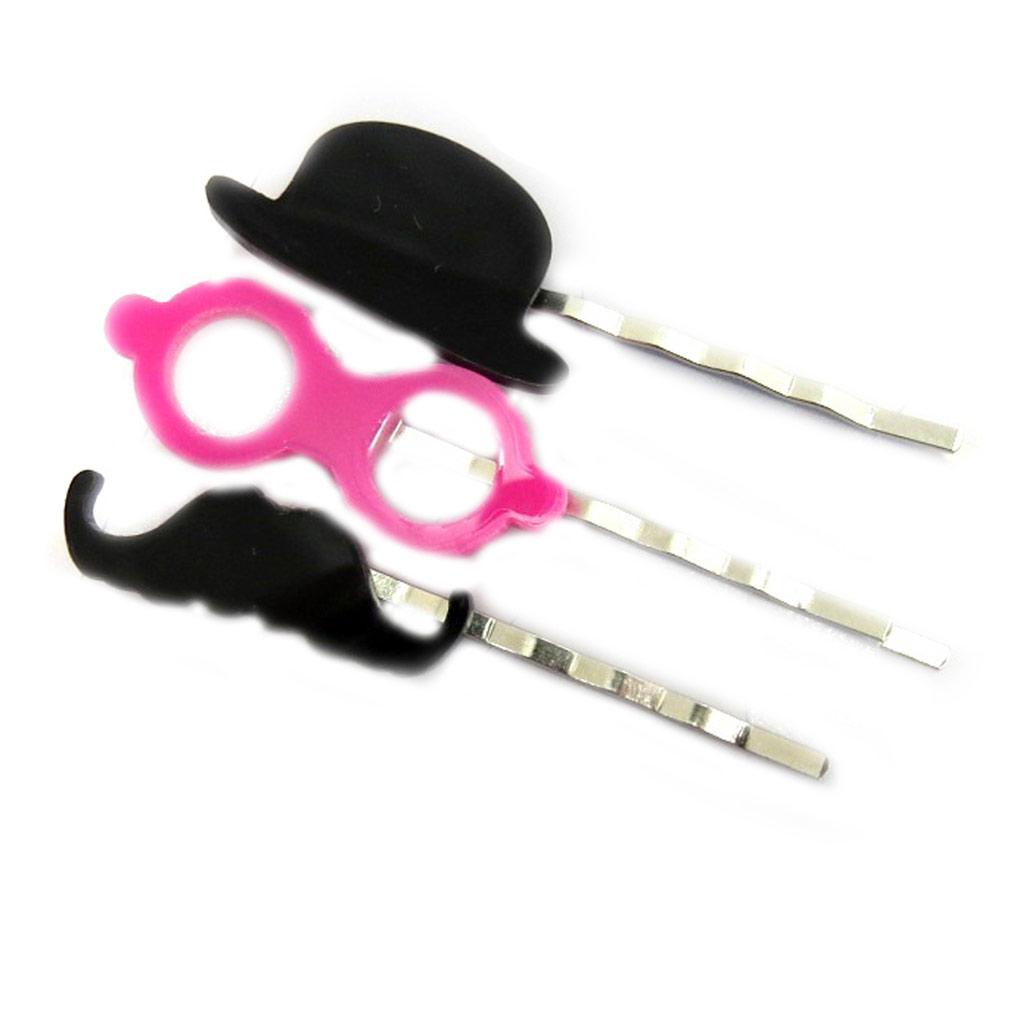 Set de 3 barrettes \'Monsieur Moustaches\' - 55 mm - [L3010]