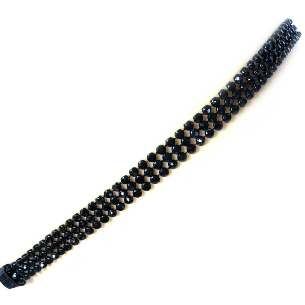 Bandeau souple \'Sissi\' noir (strass) - 10 mm - [L6382]