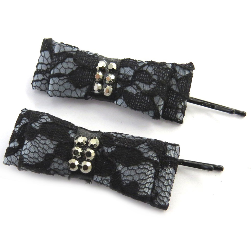 Barrettes créateur \'Carmen\' dentelle noir - 80x20 mm - [M8171]