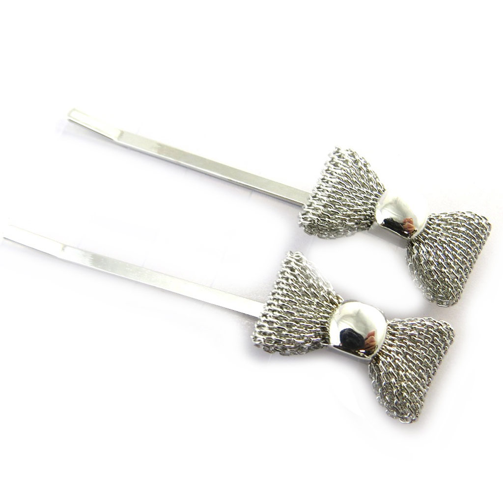 Barrettes créateur \'Noeud Romantique\' argenté - 64x12 mm - [M8173]