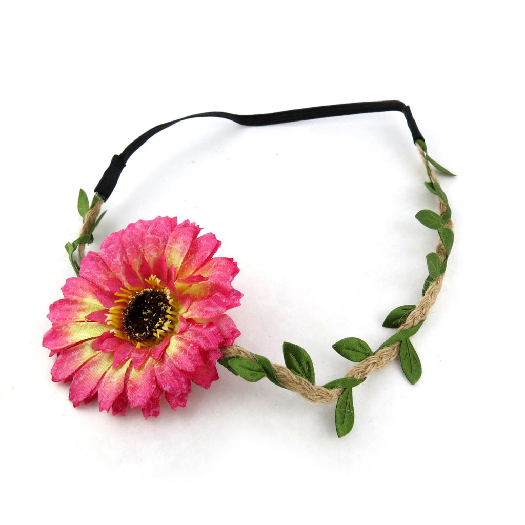 Serre-tête souple \'Scarlett\' rose (couronne de fleurs) - 70 mm - [N0224]