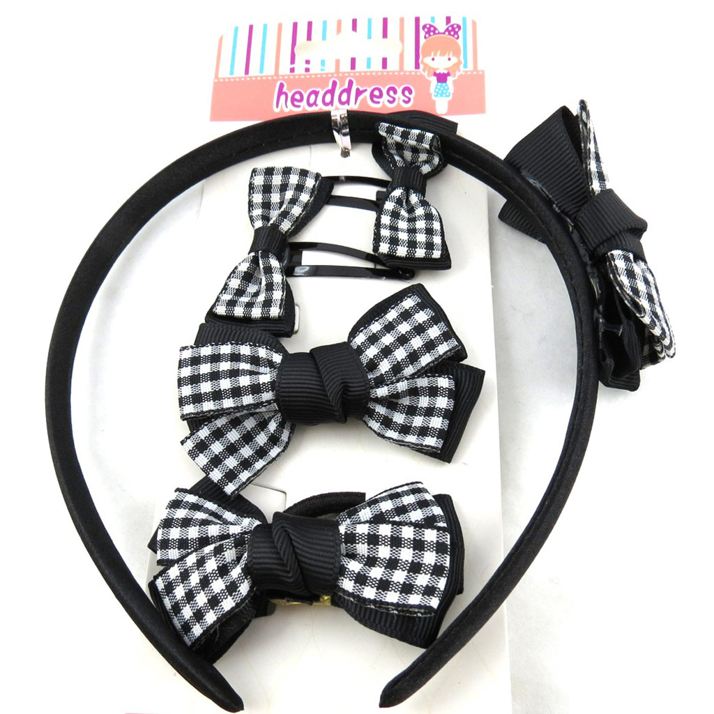 Set coiffure enfant \'Scarlett\' noir blanc - 5 pièces - [N0969]
