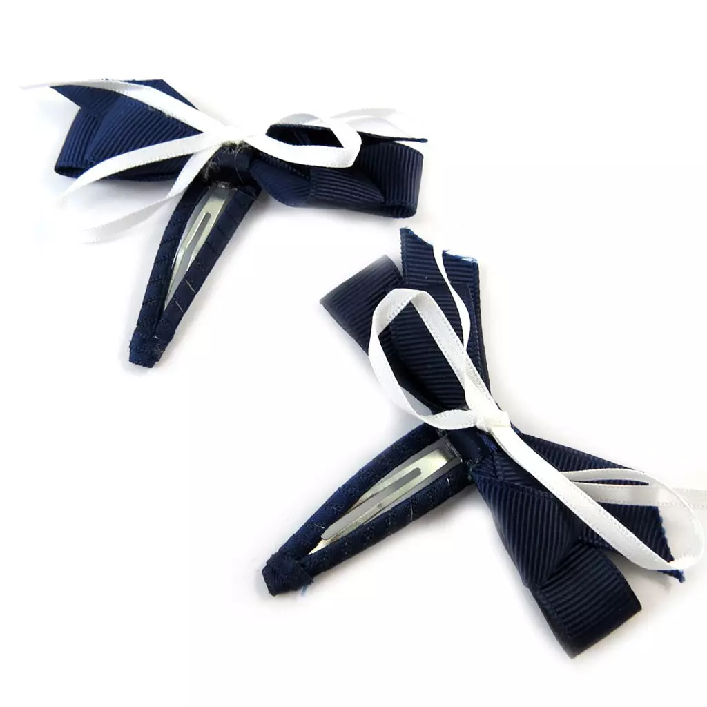 les trésors de lily Paire de barrettes 'Noeud Romantique' marine blanc 75x55 mm [P0086]