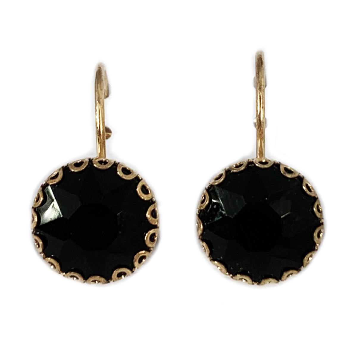 Dormeuses créateur \'Sissi\' noir doré - 10 mm - [R7318]