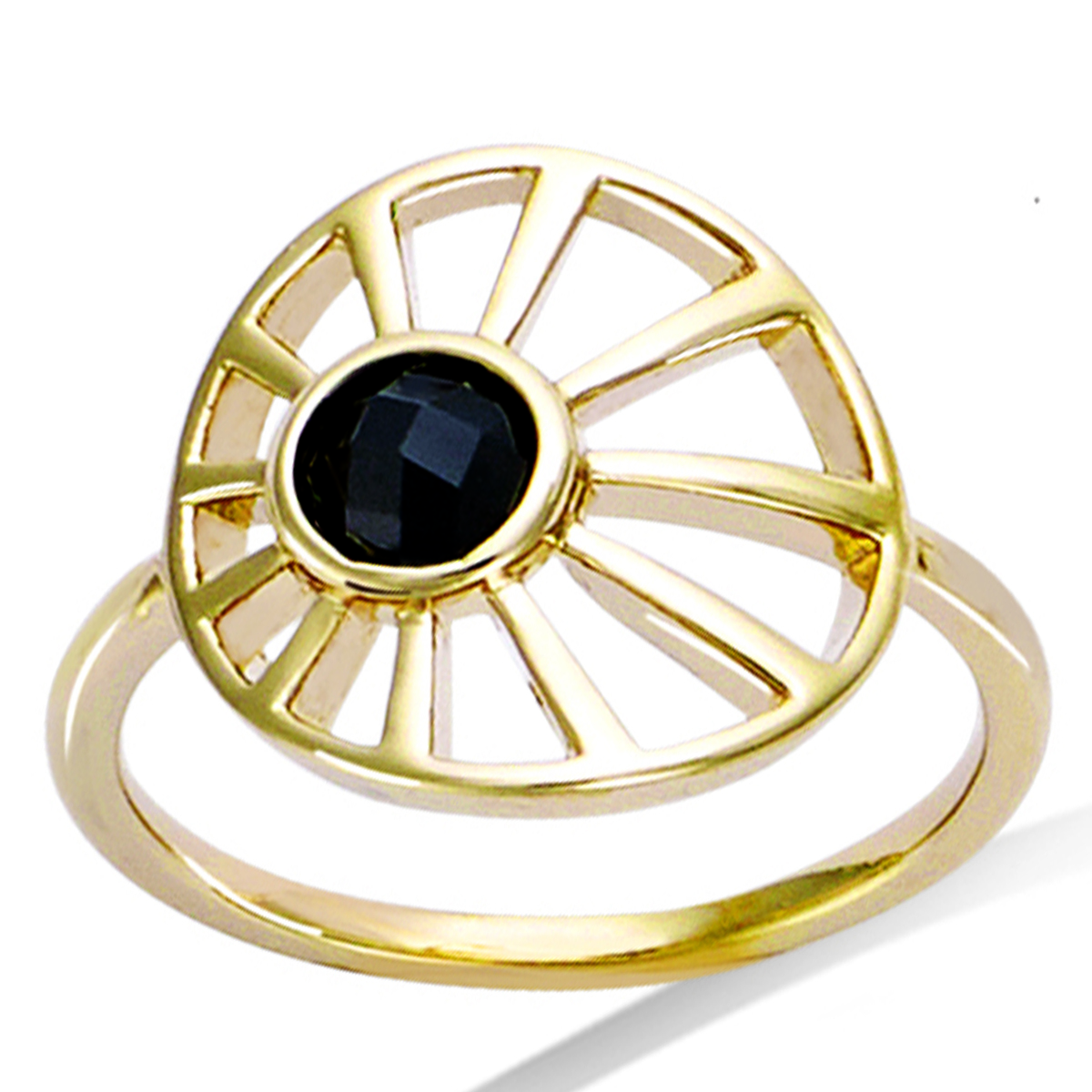 Bague Plaqué Or \'Cléopatra\' noir doré - 15 mm - [R7394]