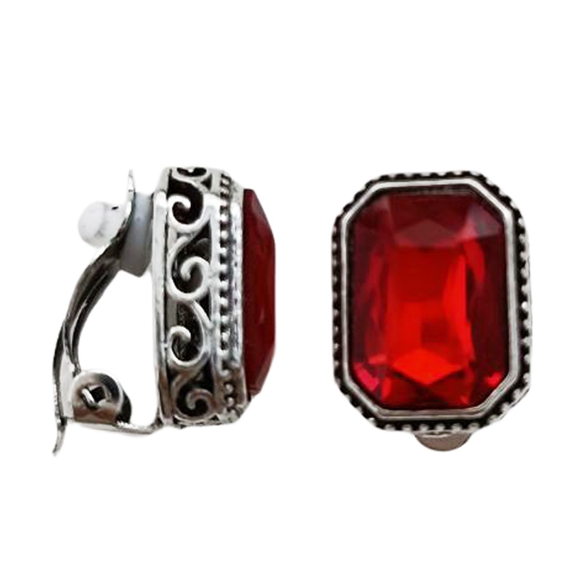 Clips Créateur \'Sissi\' rouge argenté -  17x13 mm - [R7543]