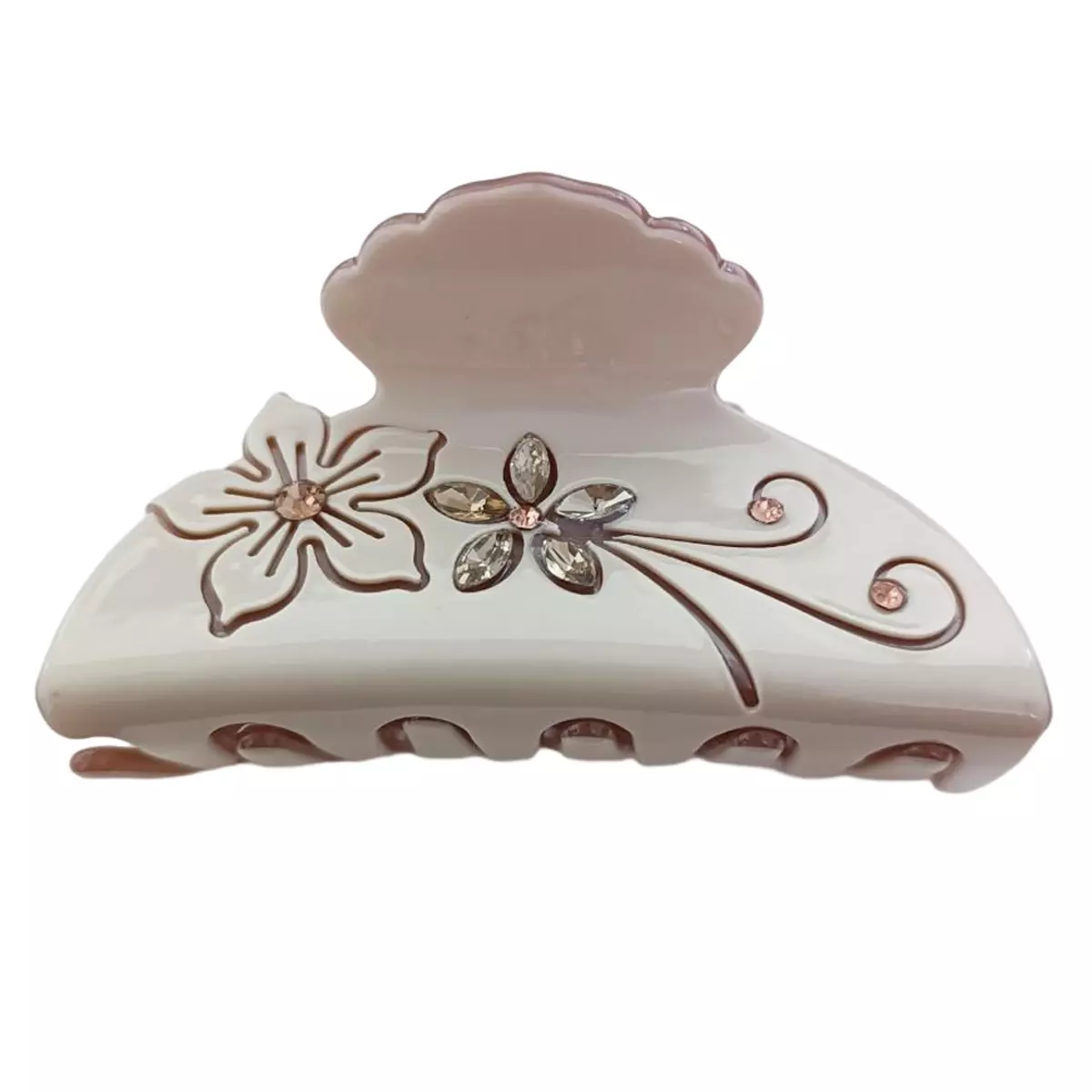 les trésors de lily Pince crabe créateur 'Sissi' beige (strass) 70x35 mm [R7638]