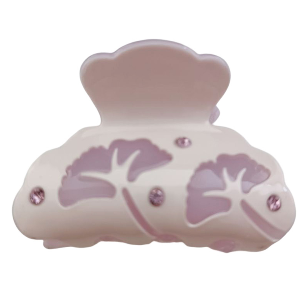 Pince crabe créateur \'Sissi\' rose (strass, ginkgo) - 50x35 mm - [R7645]