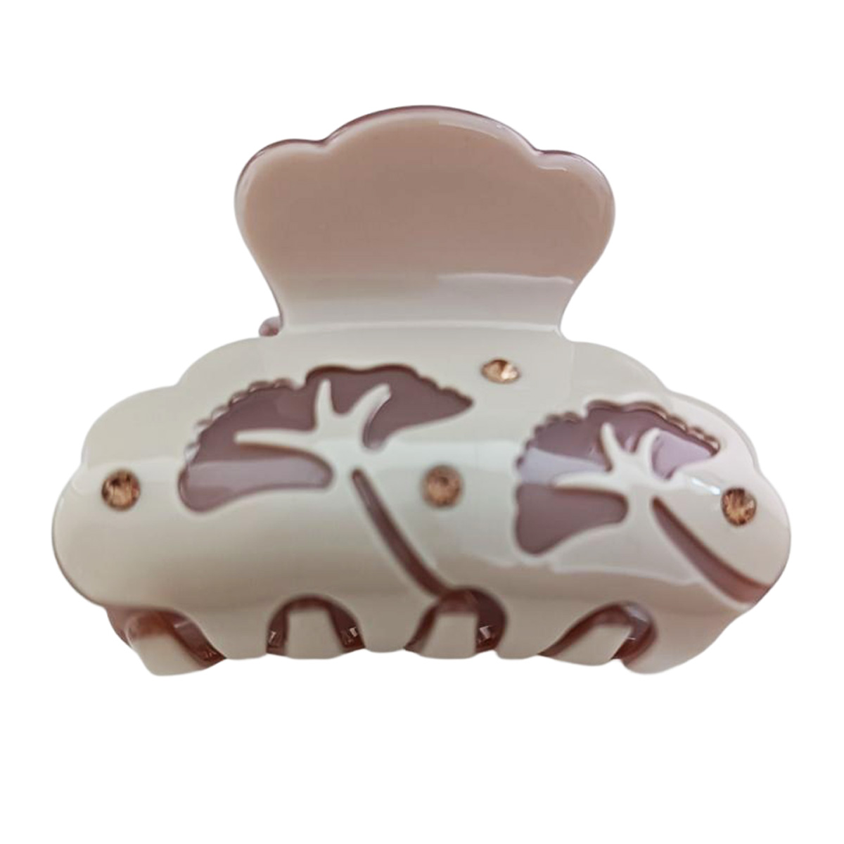 Pince crabe créateur \'Sissi\' beige (strass, ginkgo) - 50x35 mm - [R7647]