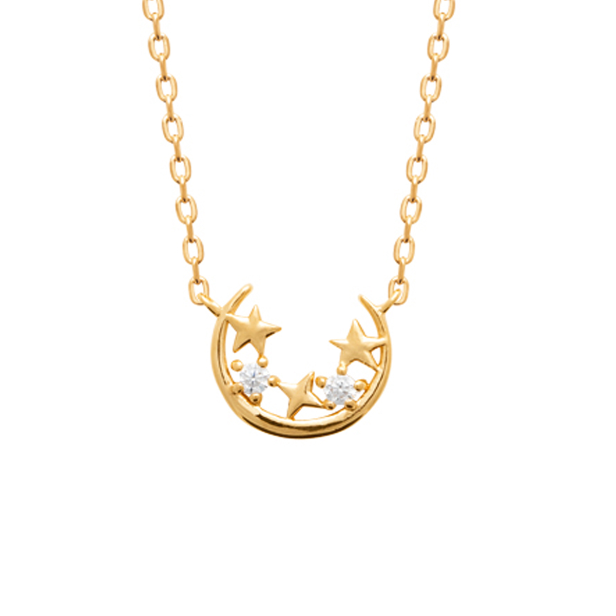 Collier Plaqué Or \'Sissi\' blanc doré - 45 cm 10x8 mm (lune, étoiles) - [R7726]