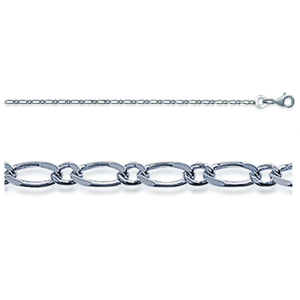 Chaine Argent \'Figaro\' argenté (rhodié) - 45 cm 14 mm - [R7729]