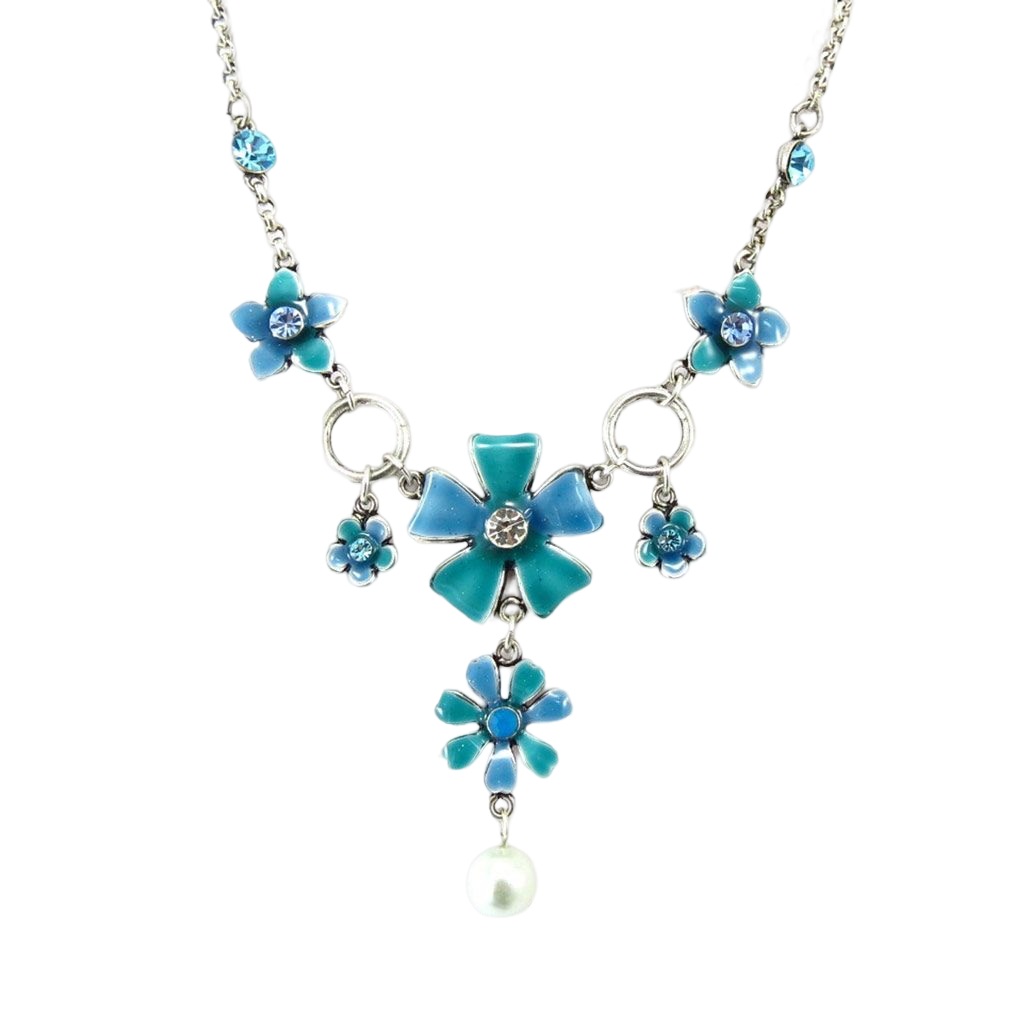 Collier créateur \'Flora\' turquoise argenté - 60x28 mm - [R7778]