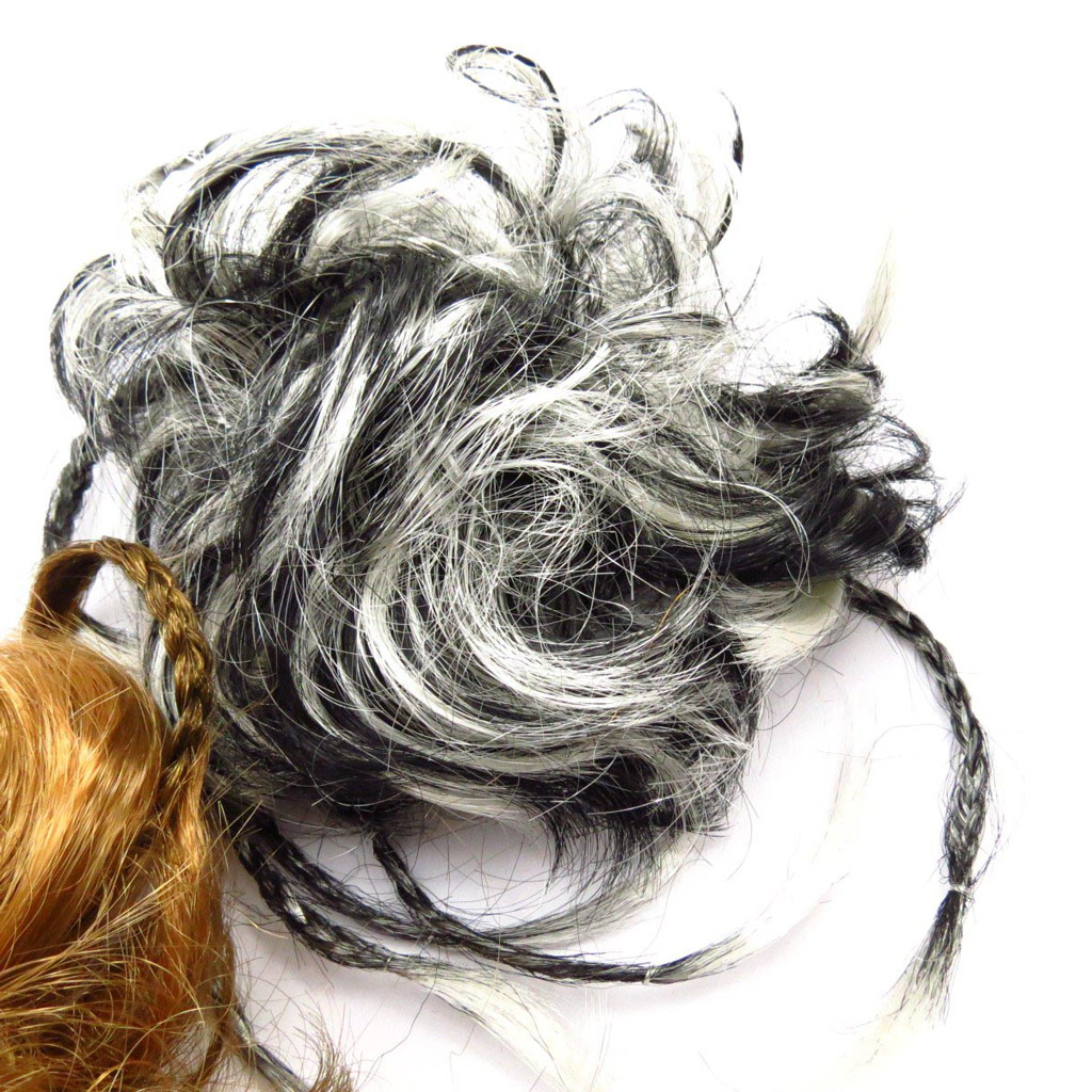 Chouchou faux cheveux \'Cheveux\' gris noir - 5 cm - [R7789]