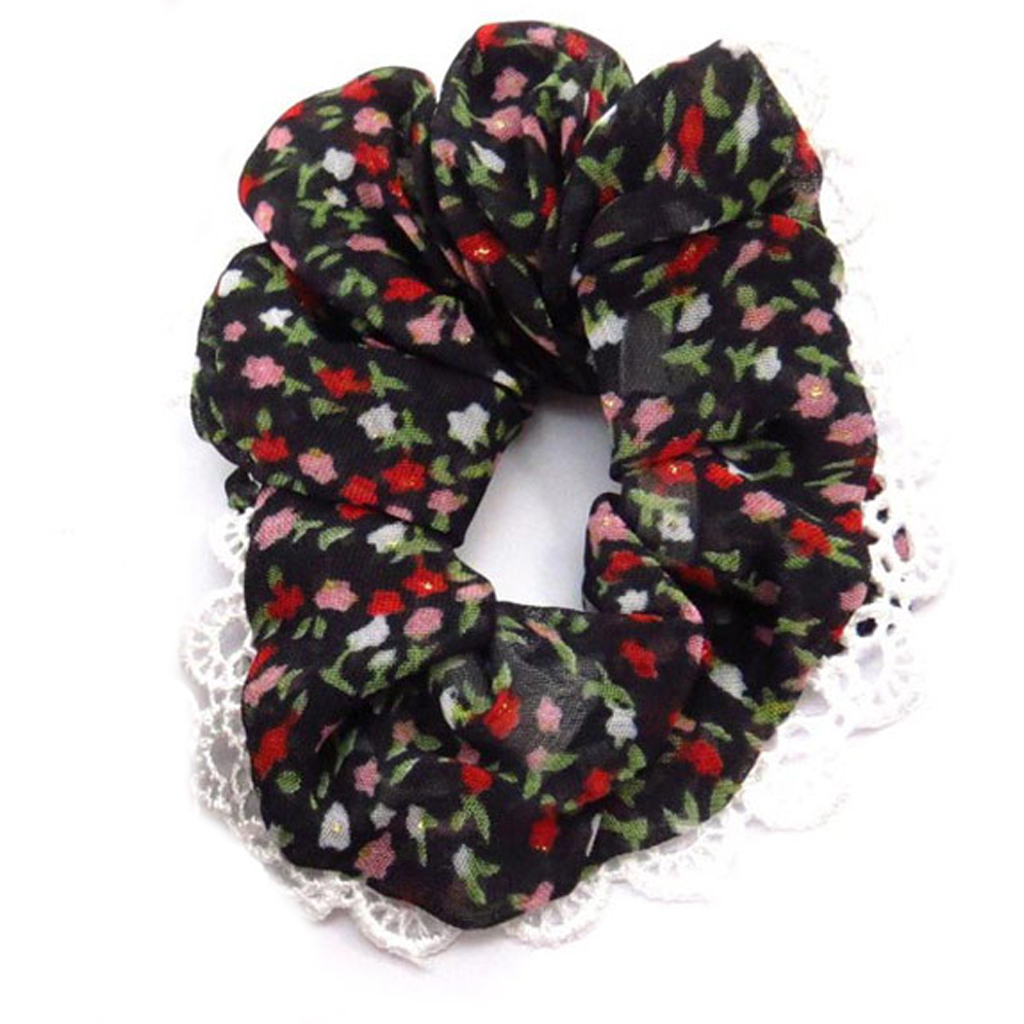 Chouchou voile dentelle \'Liberty\' noir - 35 mm - [R7796]