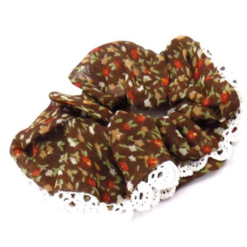 Chouchou voile dentelle \'Liberty\' marron - 35 mm - [R7798]