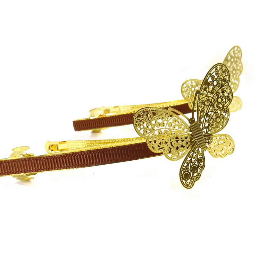 Barrette créateur \'Papillons\' doré marron - 7 cm - [R7820]