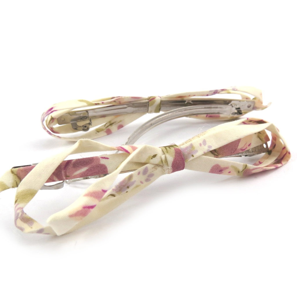 Barrette créateur \'Liberty\' beige rose - 11 cm - [R7821]