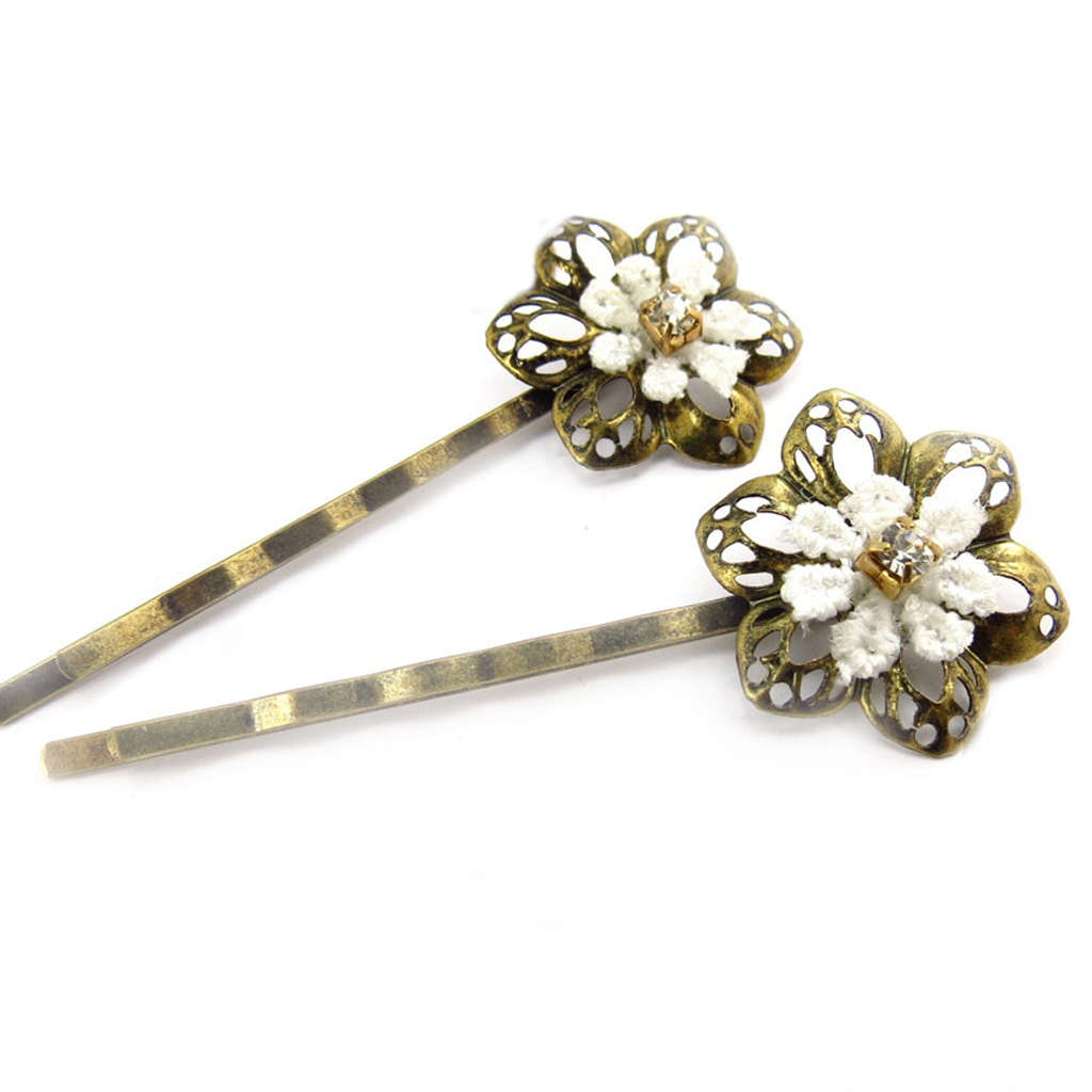 Set de 2 barrettes \'Scarlett\' doré vieilli - 60x22 mm - [R7825]