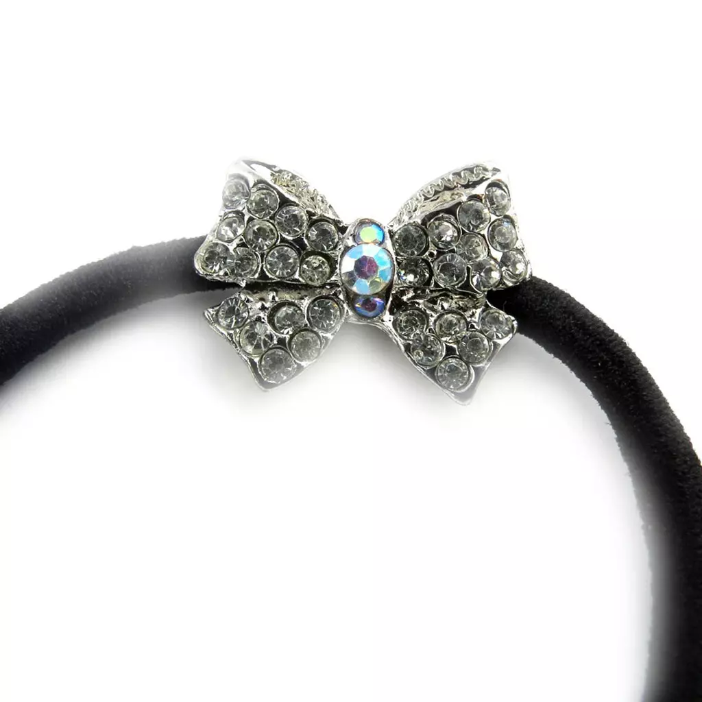 les trésors de lily Chouchou cristal 'Sissi' blanc noir (nœud) 20x15 mm [R7838]