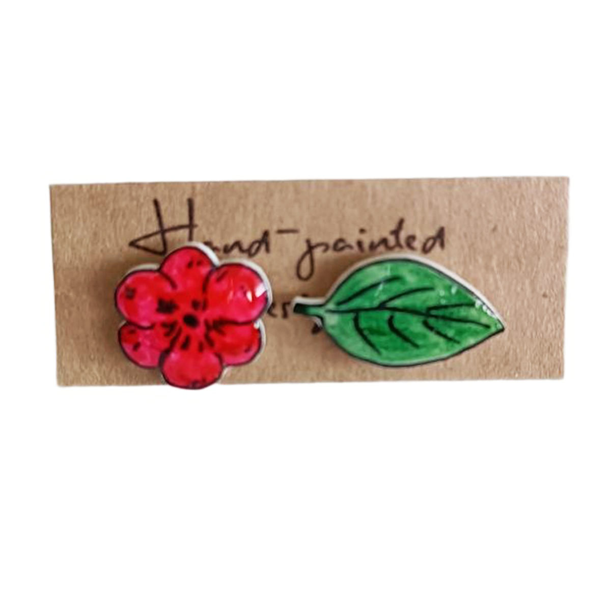 Boucles d\'oreilles artisanales \'Comptines\' fleur, feuille - 12 mm - [R7907]