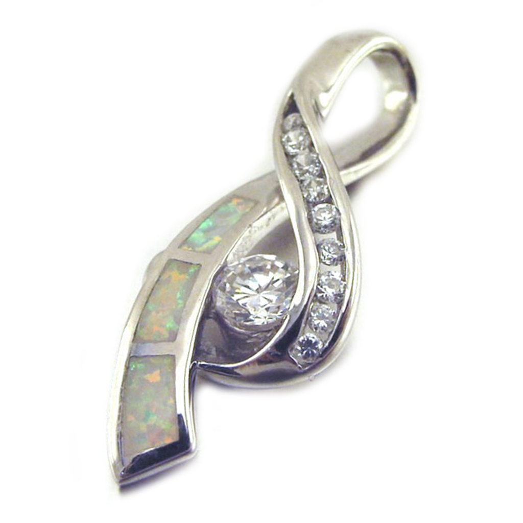 Pendentif Argent \'Déesse Opale\' Blanc argenté (rhodié) - 30x12 mm - [E8649]