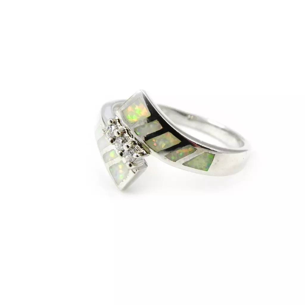 les trésors de lily Bague Argent 'Déesse Opale' Blanc argenté (rhodié) 12 mm [E8656]
