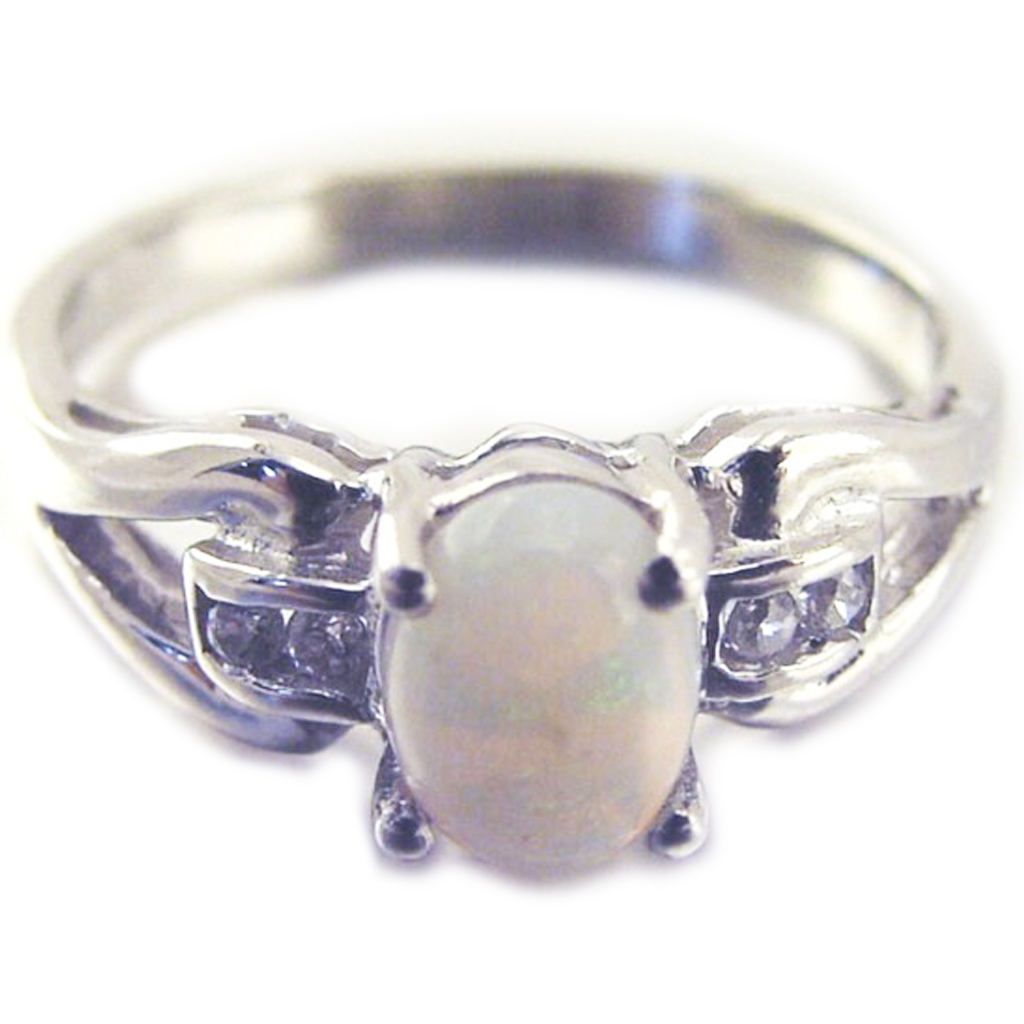 Bague Argent \'Déesse Opale\' Blanc argenté (rhodié) - 7 mm - [E8676]